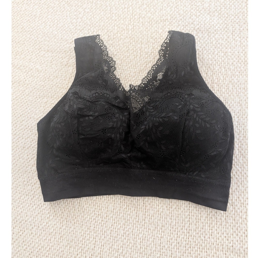 Maurices Black Lace Seamless Bralette Size 1 Fits 32 A/B Floral V-Neck Pull-On‎